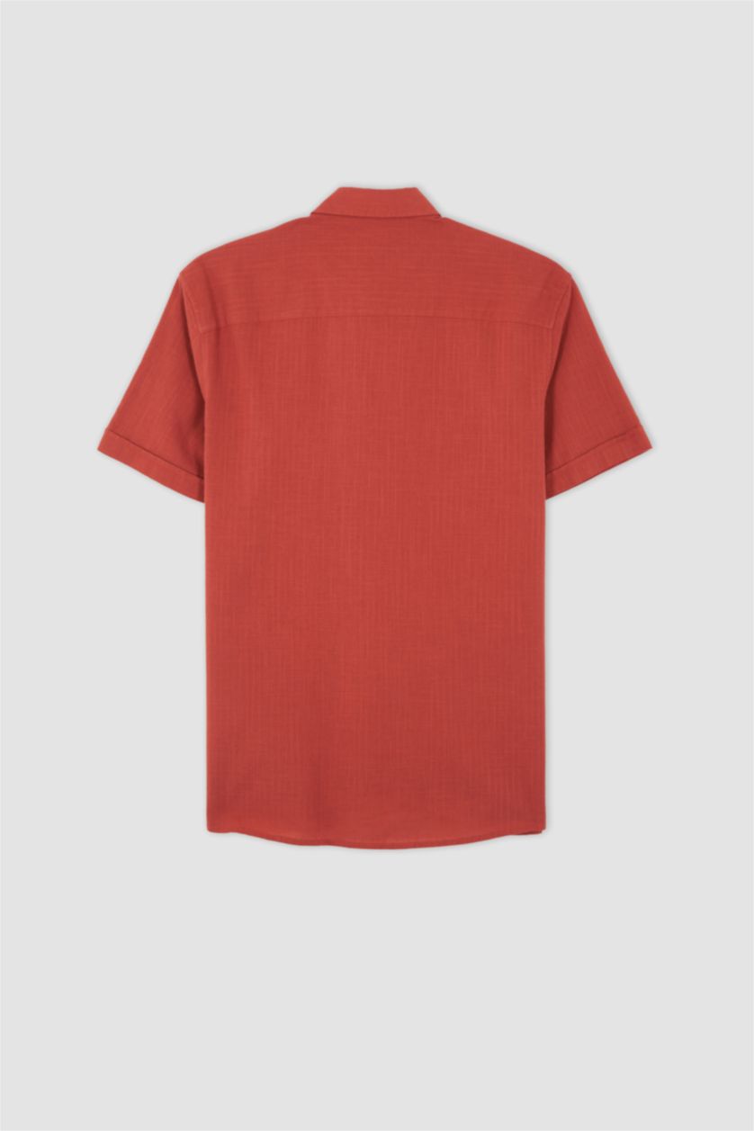 رجالي اللون الطوبي قميص بقصة عادية وأكمام قصيرة بياقة بولو