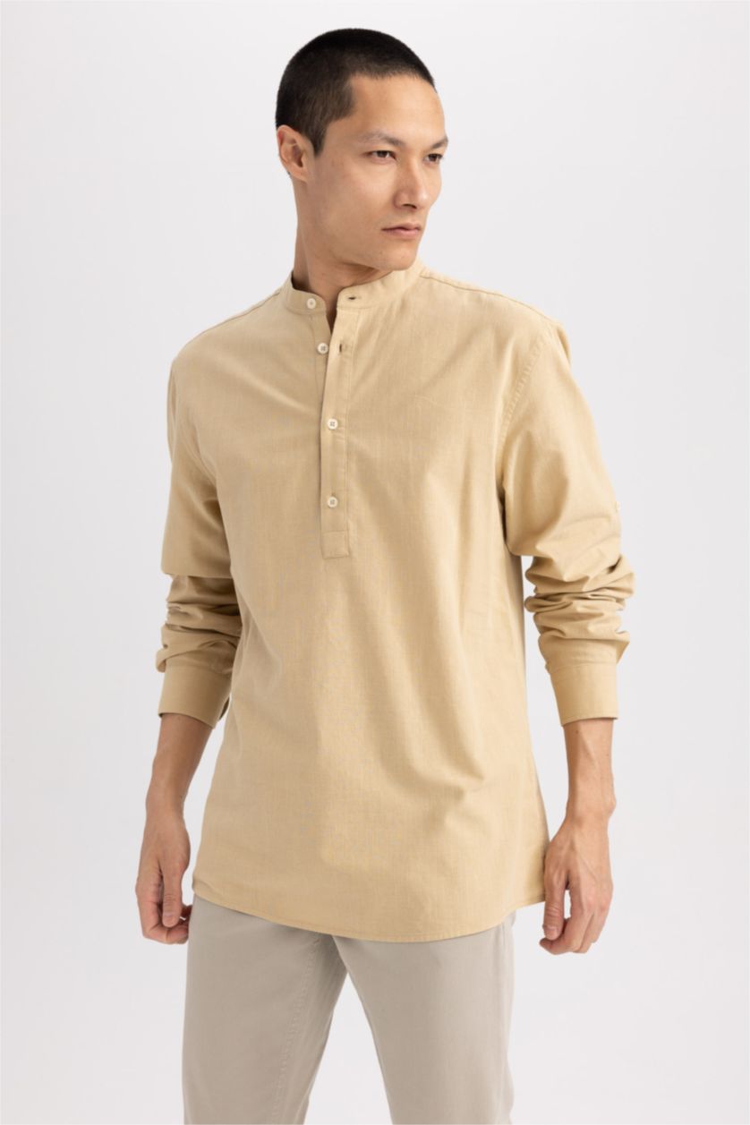 HOMME Beige Chemise à col polo et manches courtes 100% coton