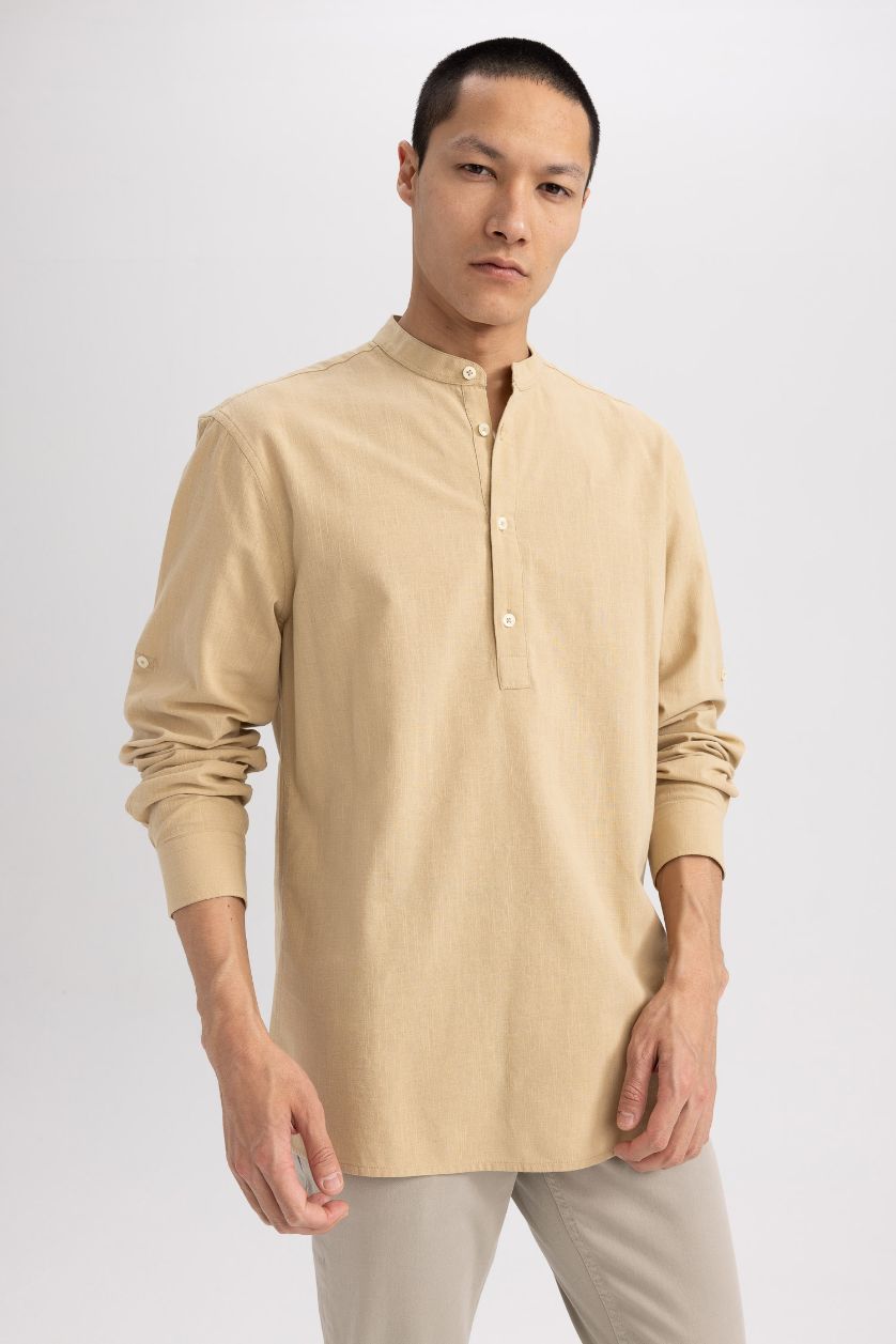 HOMME Beige Chemise à col polo et manches courtes 100% coton