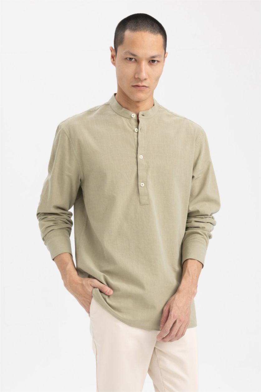 MAN Khaki Slim Fit Classic Collar Long Sleeve Shirt