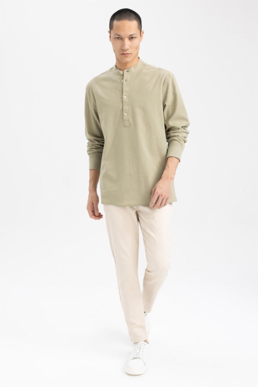 MAN Khaki Slim Fit Classic Collar Long Sleeve Shirt