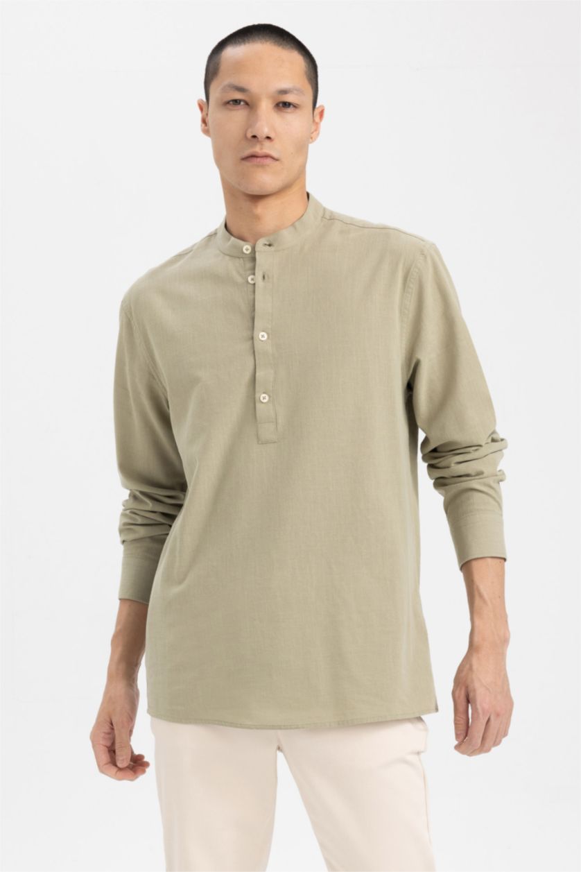 MAN Khaki Slim Fit Classic Collar Long Sleeve Shirt