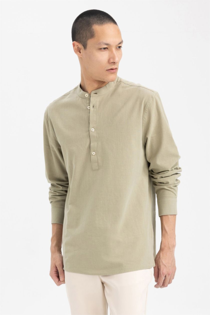 MAN Khaki Slim Fit Classic Collar Long Sleeve Shirt