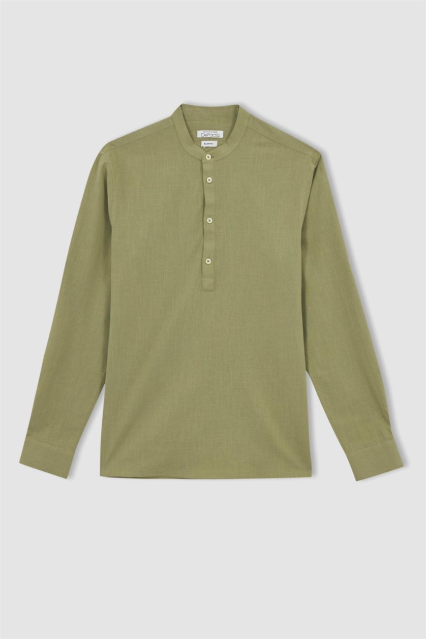 MAN Khaki Slim Fit Classic Collar Long Sleeve Shirt