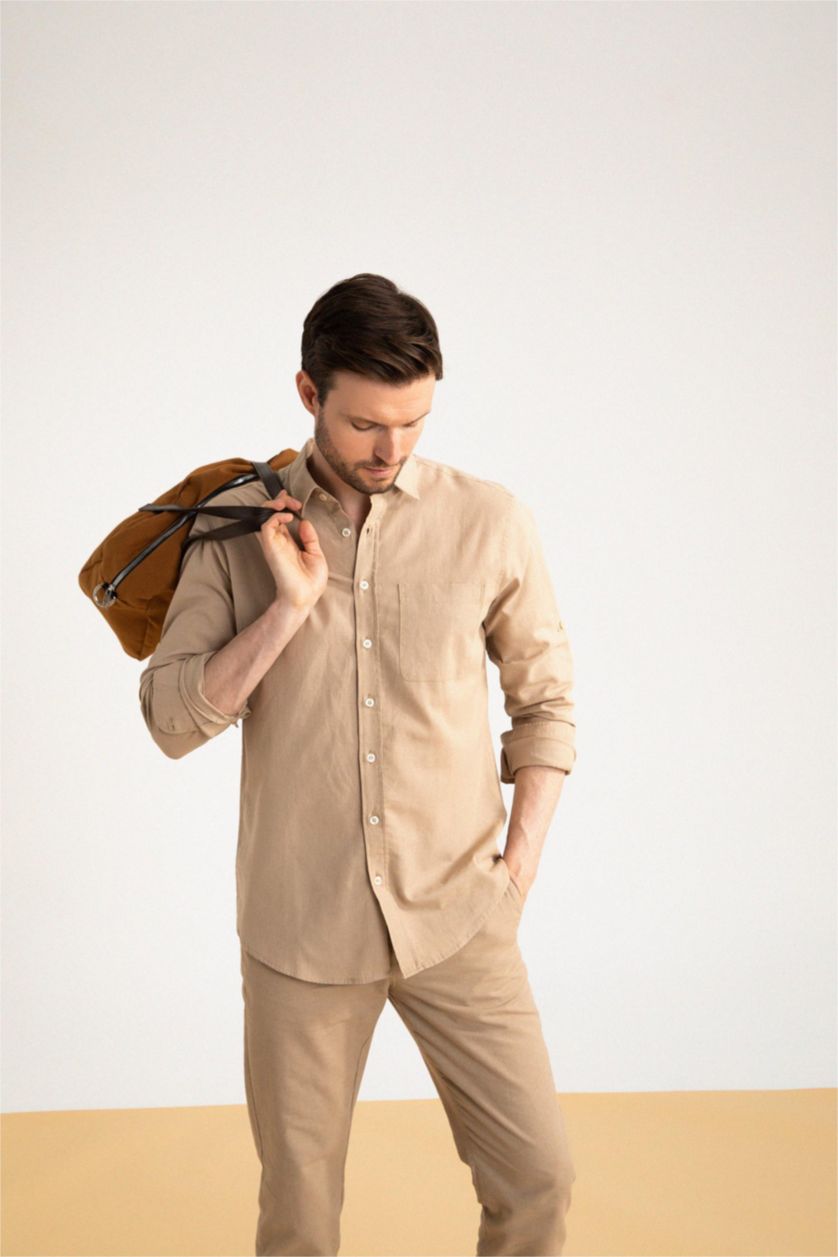 MAN Beige Regular Fit Long Sleeve Shirt