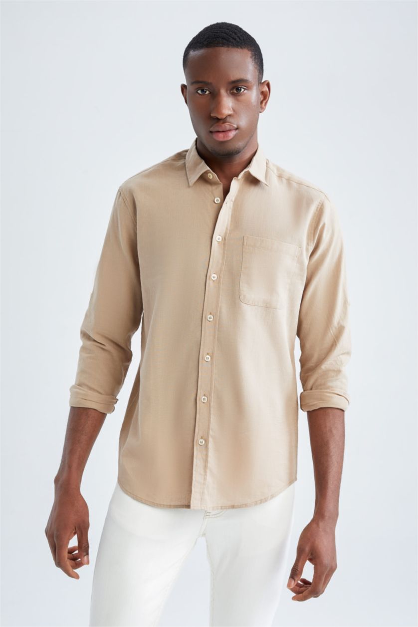 MAN Beige Regular Fit Long Sleeve Shirt