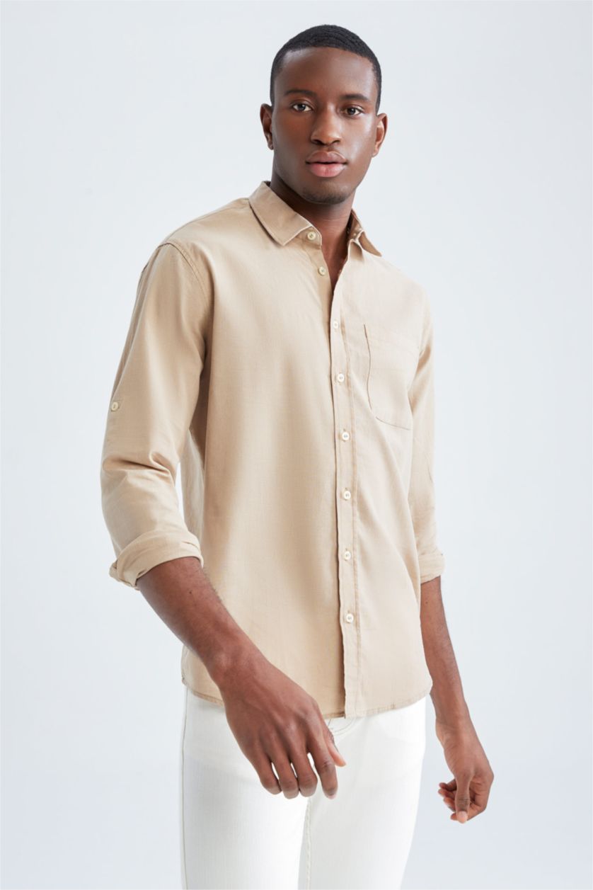 MAN Beige Regular Fit Long Sleeve Shirt