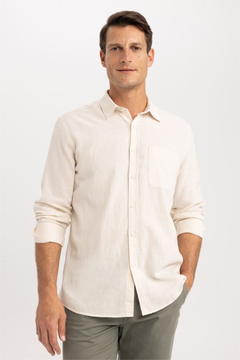 HOMME Doğal Açık Bej Chemise Coupe Régulière À Manches Longues