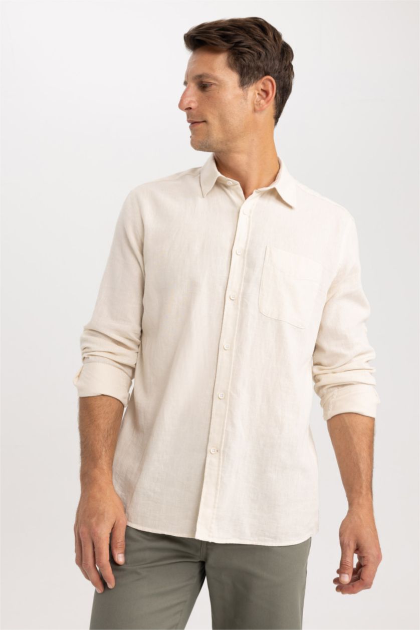 HOMME Doğal Açık Bej Chemise Coupe Régulière À Manches Longues