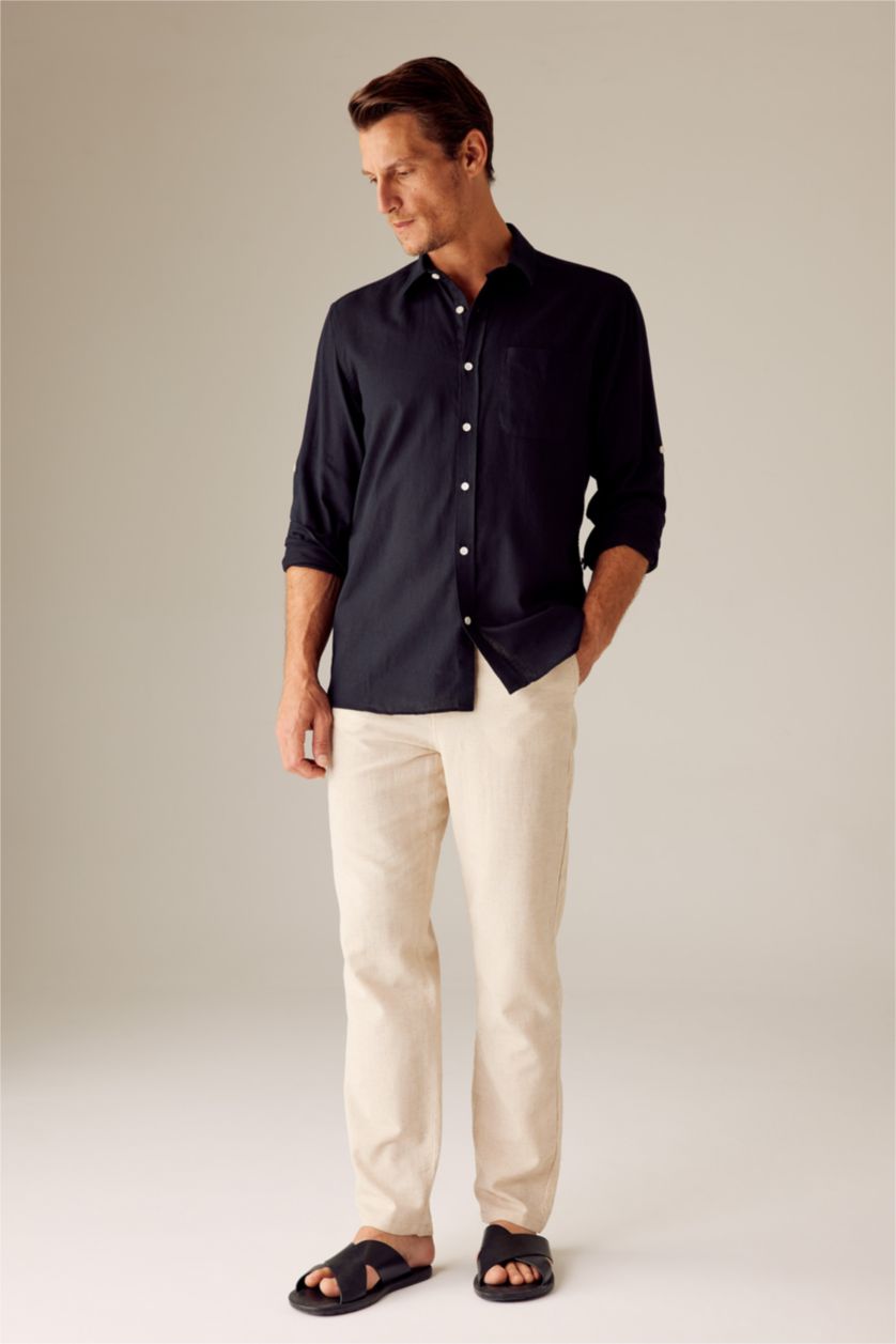 رجال أسود Regular Fit Long Sleeve Shirt