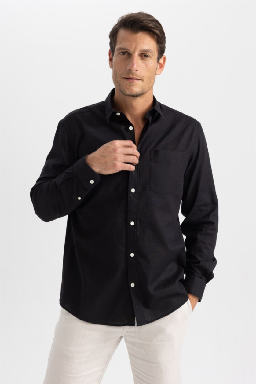 رجال أسود Regular Fit Long Sleeve Shirt