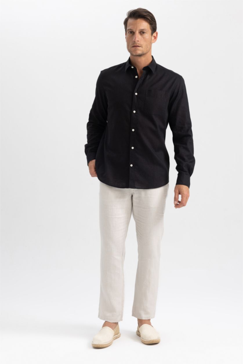 رجال أسود Regular Fit Long Sleeve Shirt