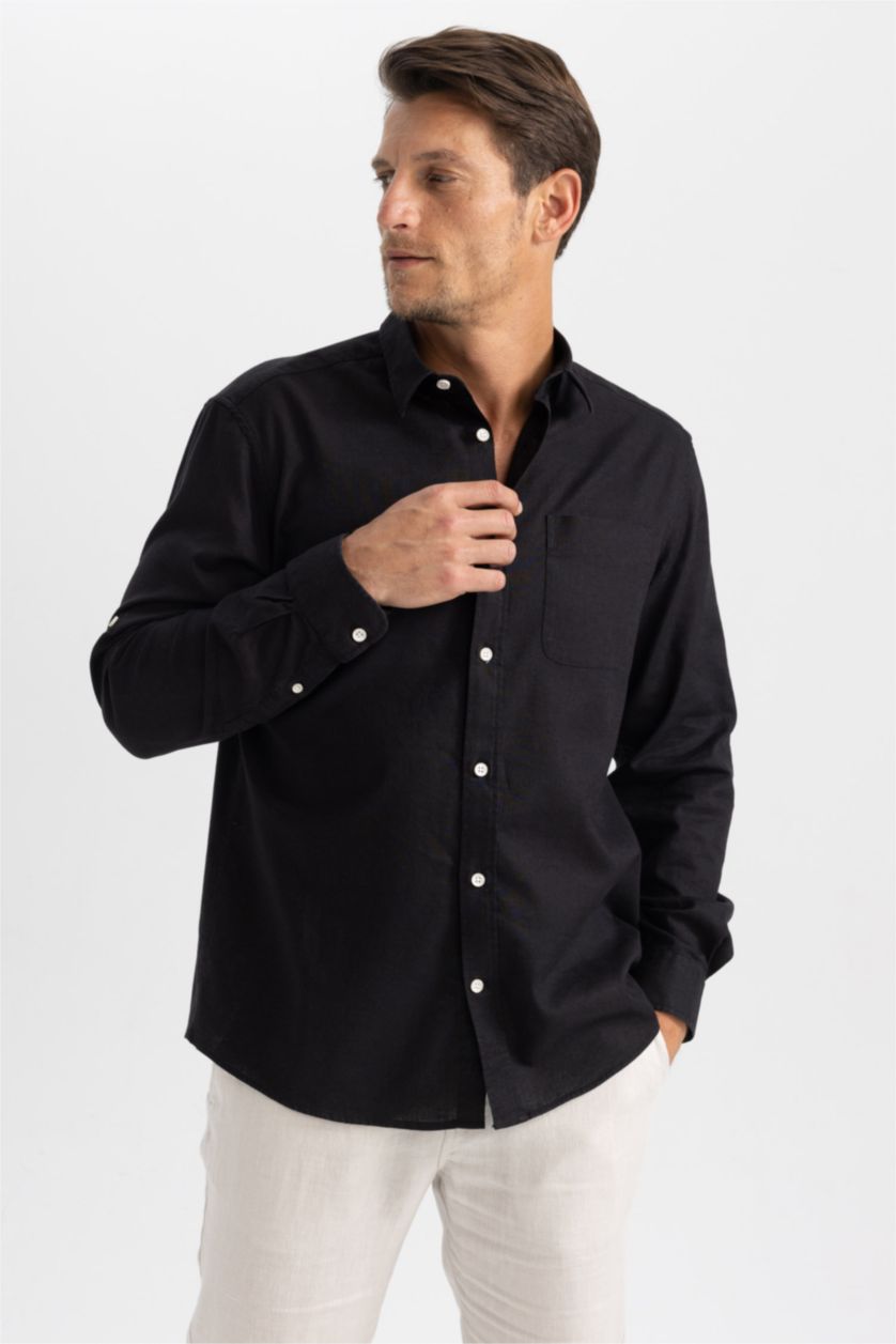 رجال أسود Regular Fit Long Sleeve Shirt