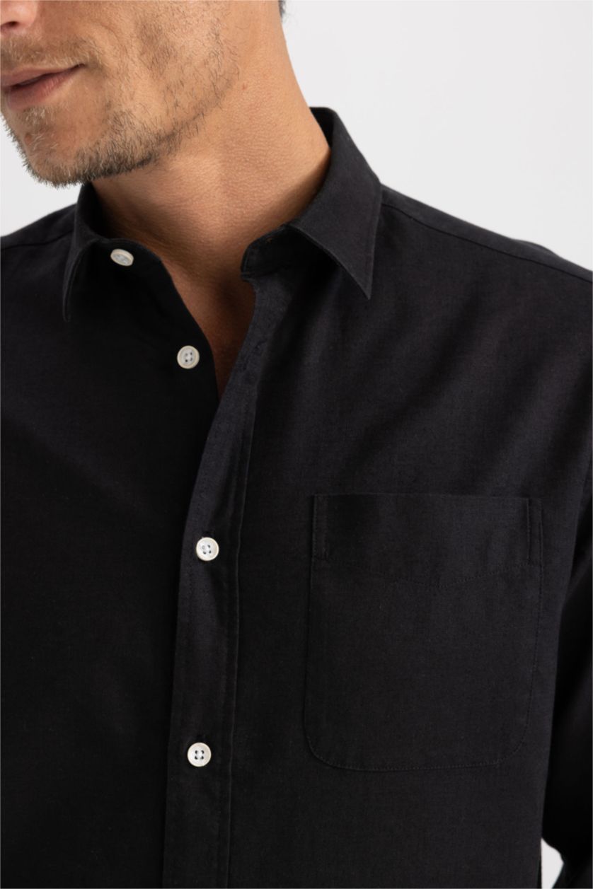 رجال أسود Regular Fit Long Sleeve Shirt