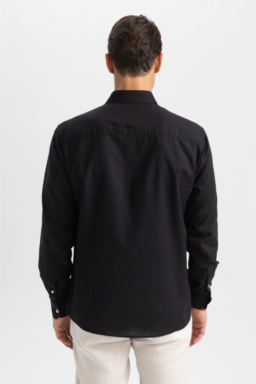 رجال أسود Regular Fit Long Sleeve Shirt