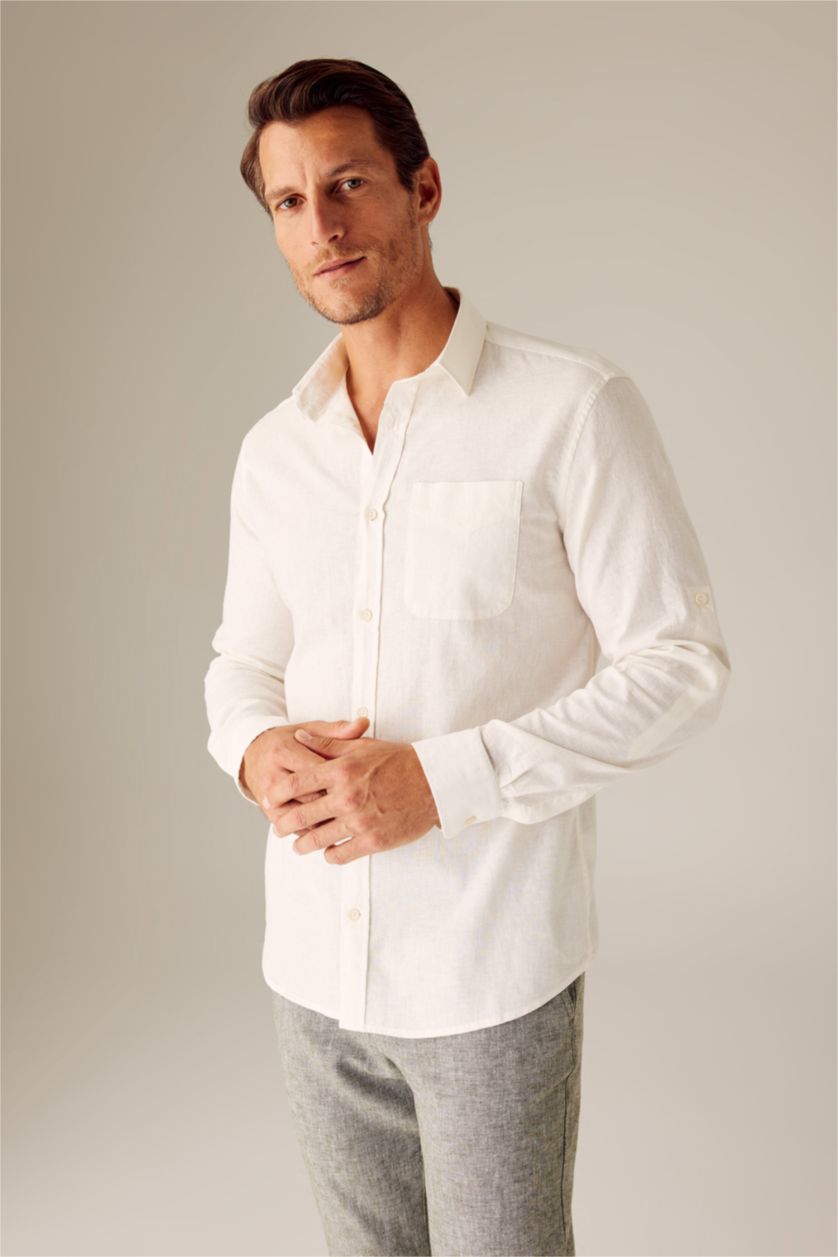 HOMME Blanc Chemises à manches longues Coupe Régulière Col Polo