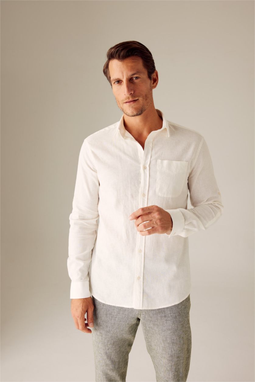 HOMME Blanc Chemises à manches longues Coupe Régulière Col Polo