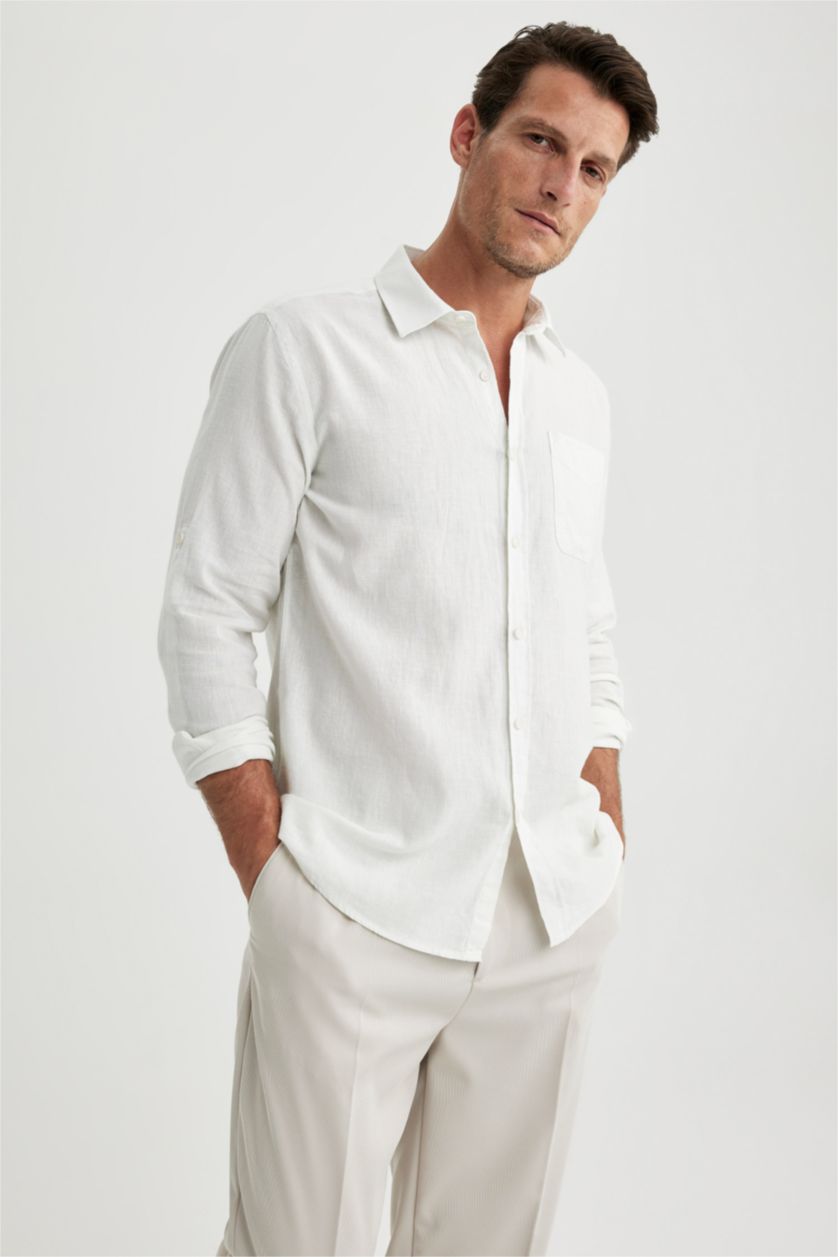 HOMME Blanc Chemises à manches longues Coupe Régulière Col Polo