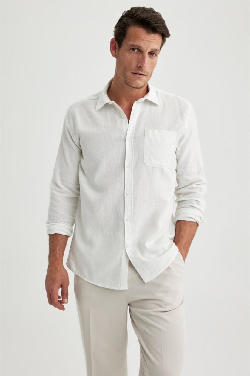 HOMME Blanc Chemises à manches longues Coupe Régulière Col Polo