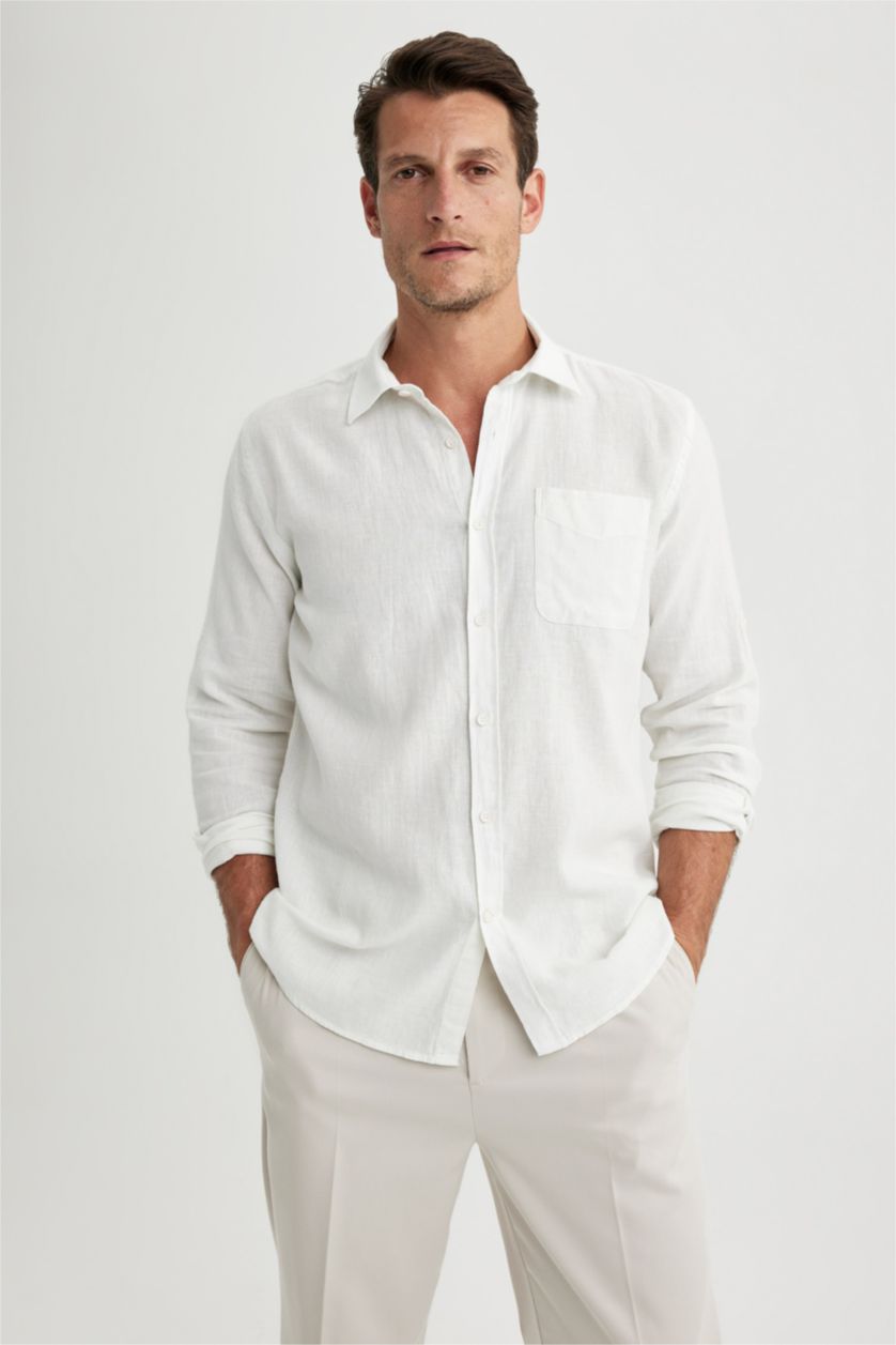 HOMME Blanc Chemises à manches longues Coupe Régulière Col Polo