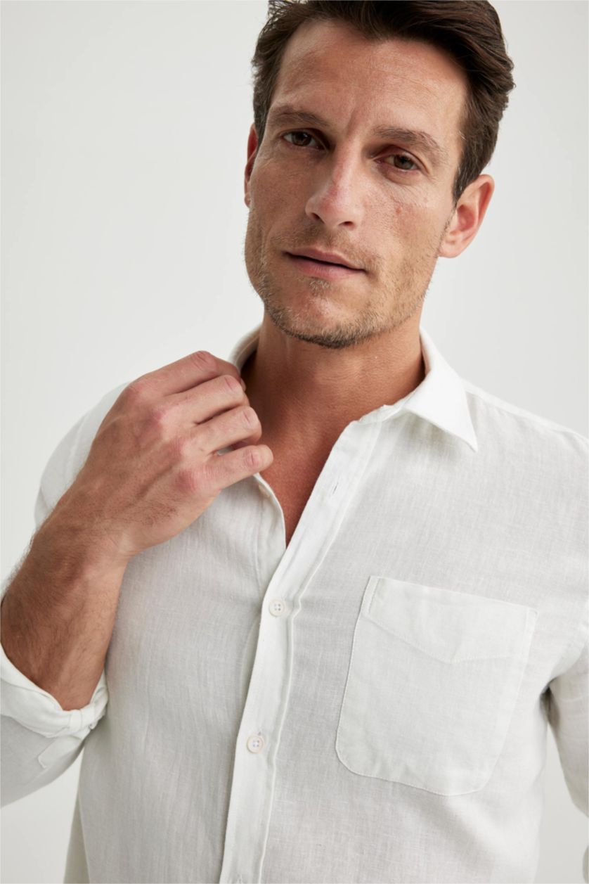 HOMME Blanc Chemises à manches longues Coupe Régulière Col Polo