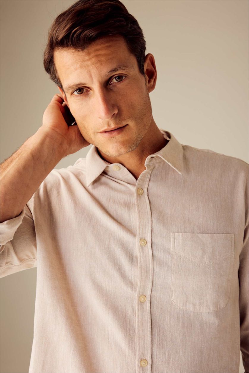 Мужчины Бежевый Рубашка стандартного кроя с длинным рукавом