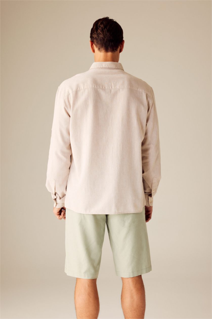 Мужчины Бежевый Рубашка стандартного кроя с длинным рукавом