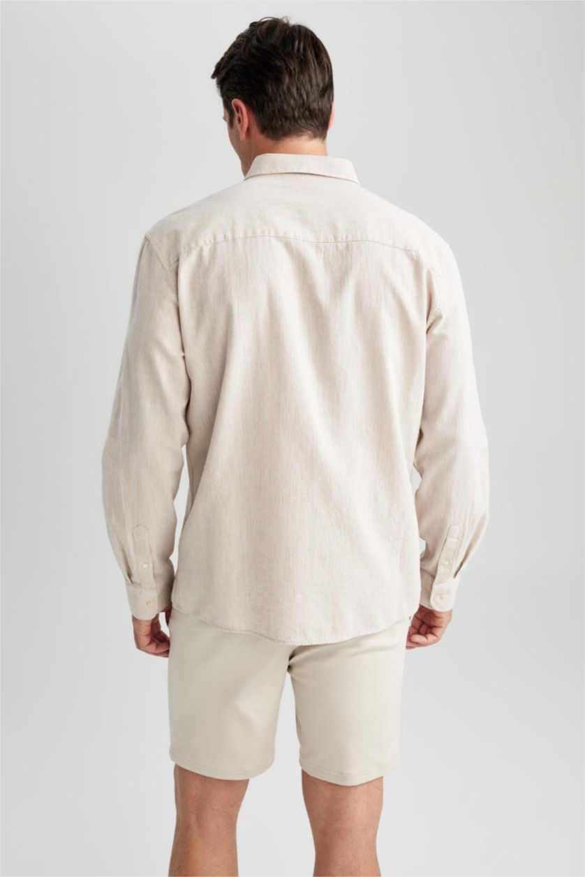 Мужчины Бежевый Рубашка стандартного кроя с длинным рукавом