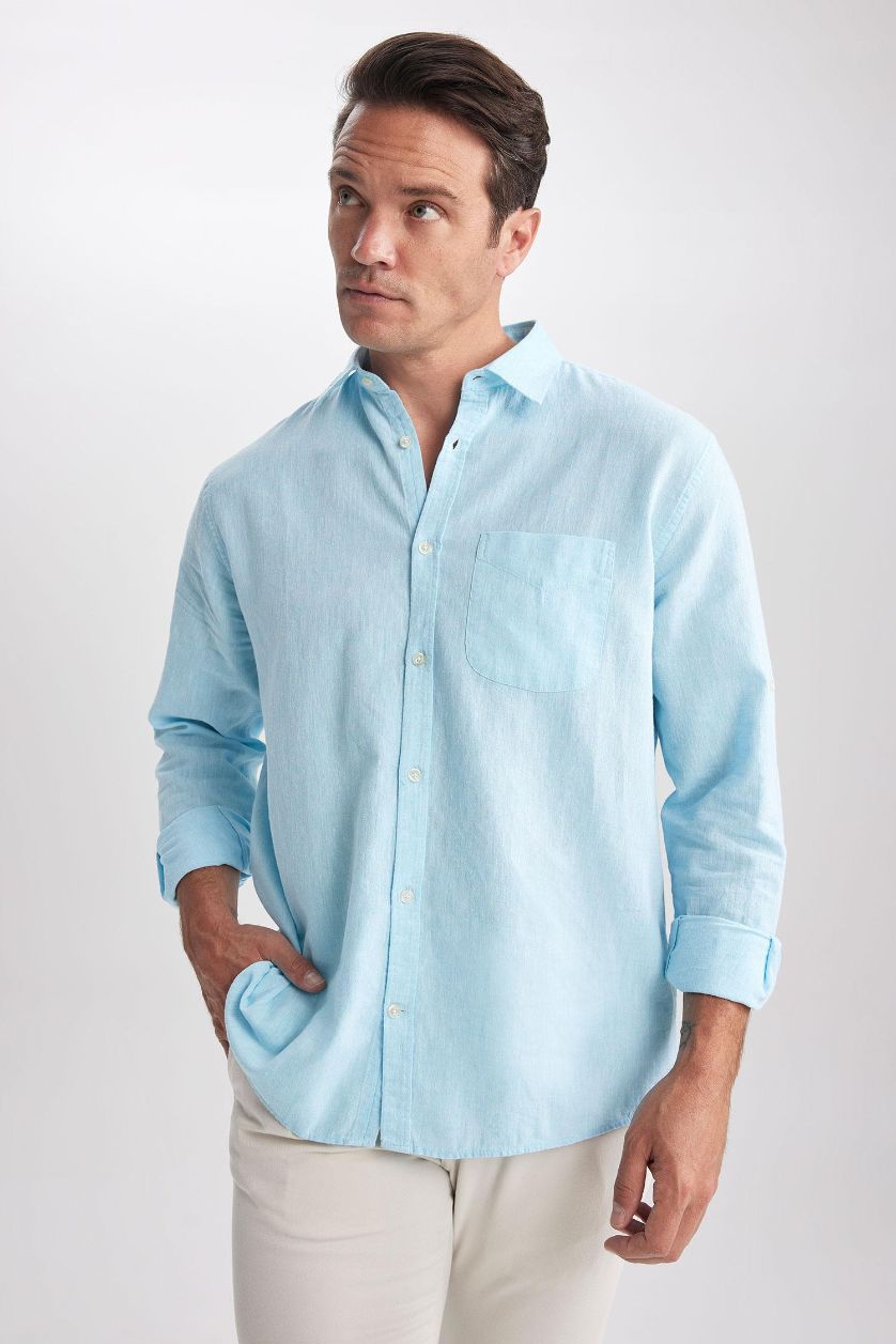 MAN Mint Regular Fit Polo Neck Long Sleeve Shirt