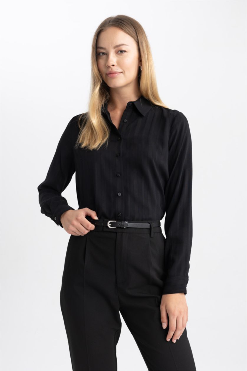WOMAN Black Regular Fit Long Sleeve Shirt