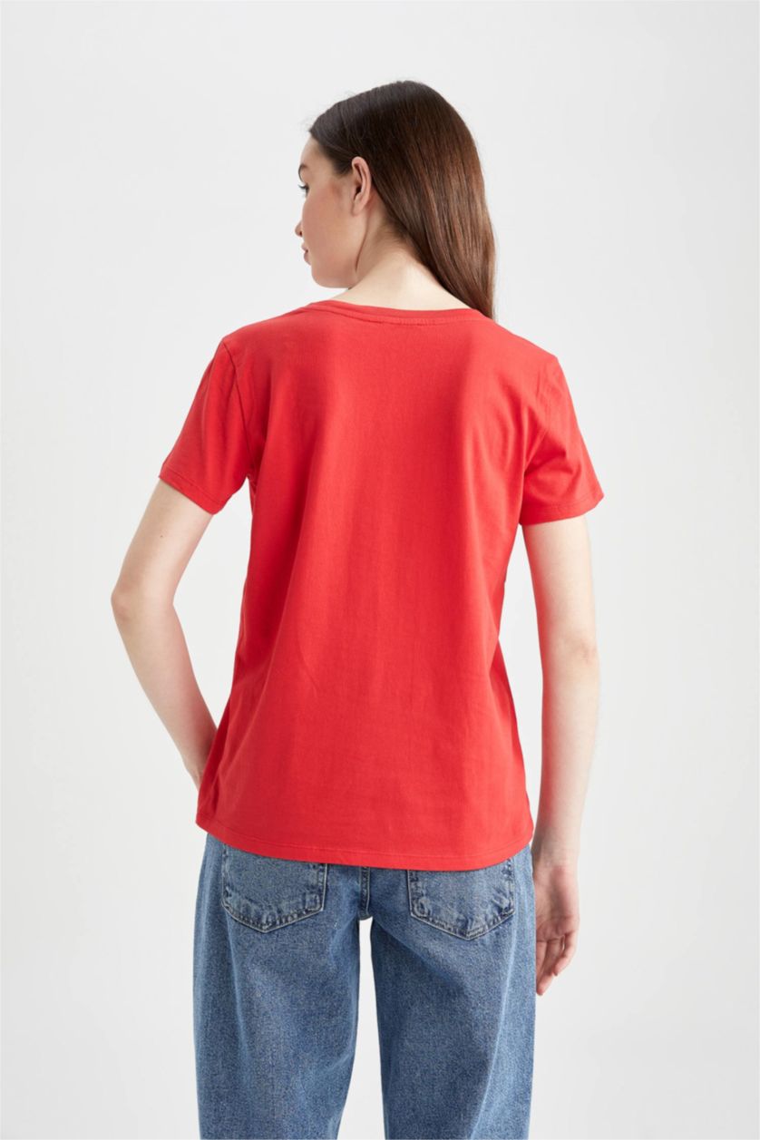 WOMAN Red Regular Fit V Neck Short Sleeve T-Shirt