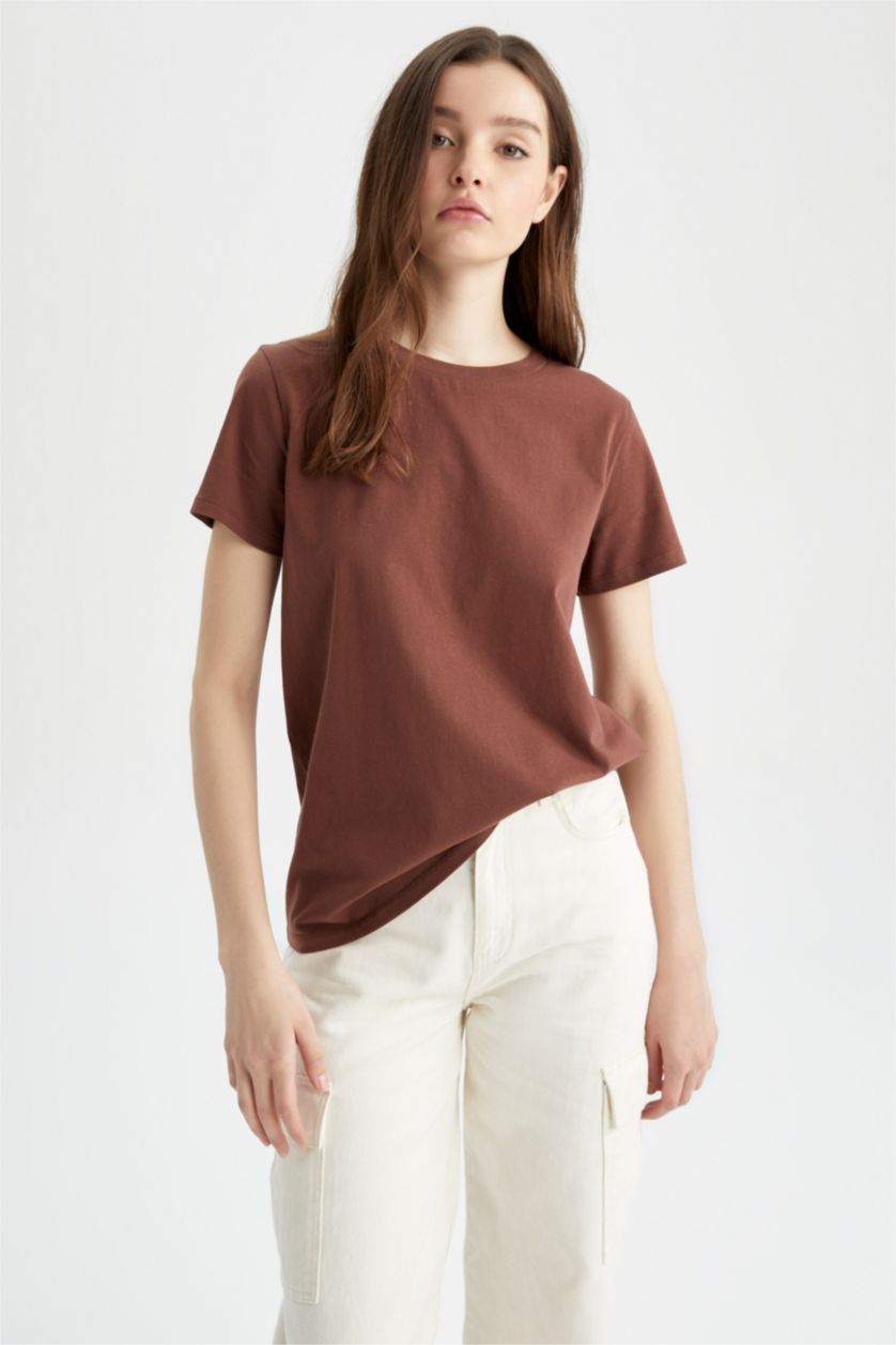 Женщины Коричневый Футболка стандартного кроя из 100% хлопка