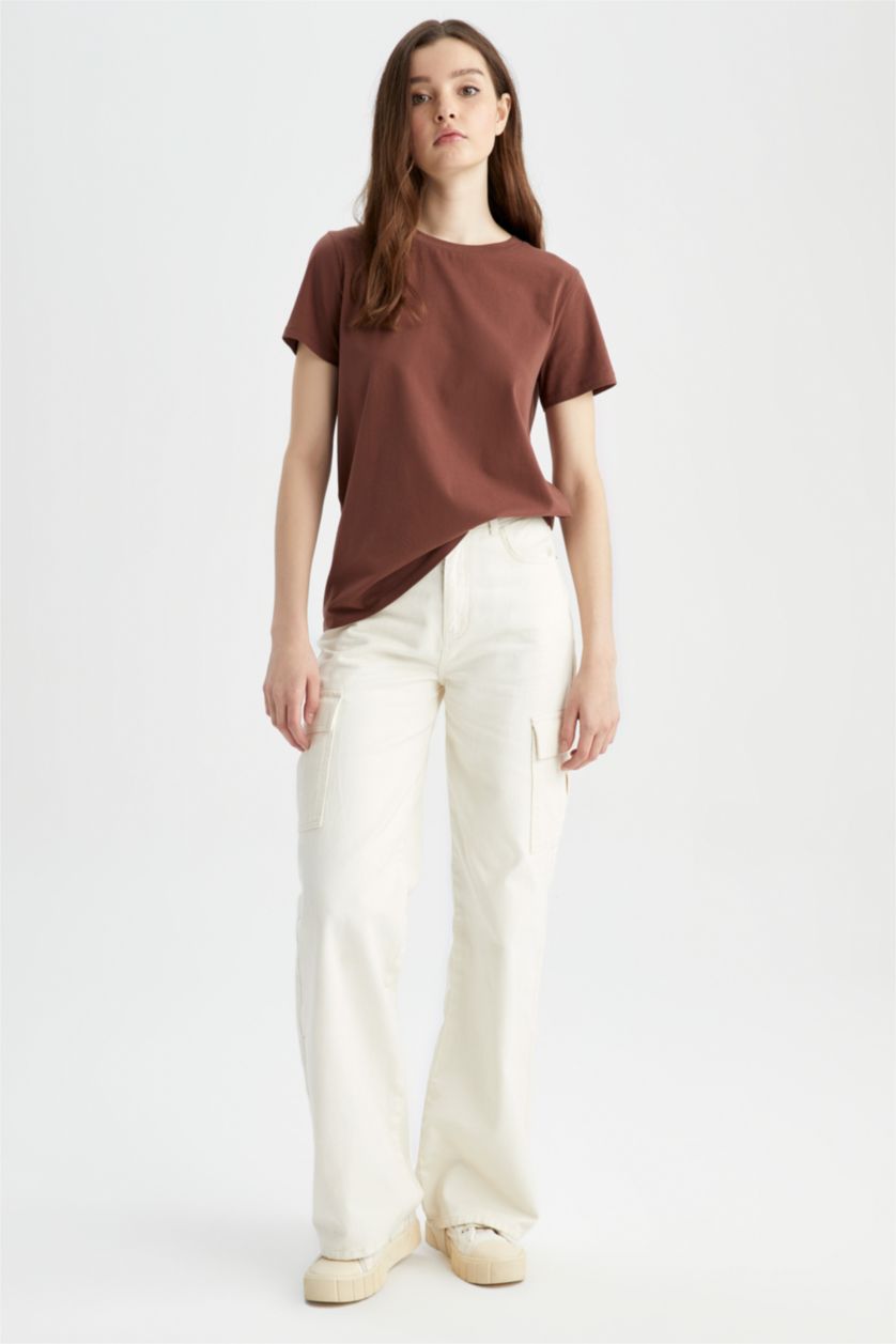 Женщины Коричневый Футболка стандартного кроя из 100% хлопка