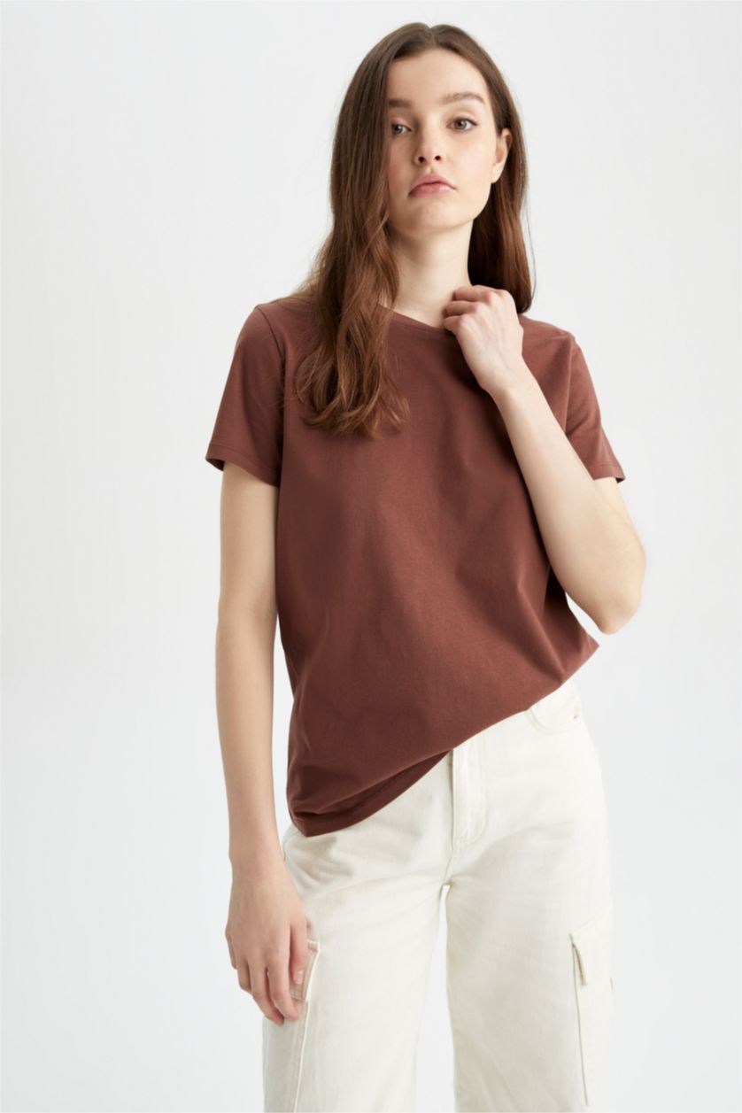 Женщины Коричневый Футболка стандартного кроя из 100% хлопка