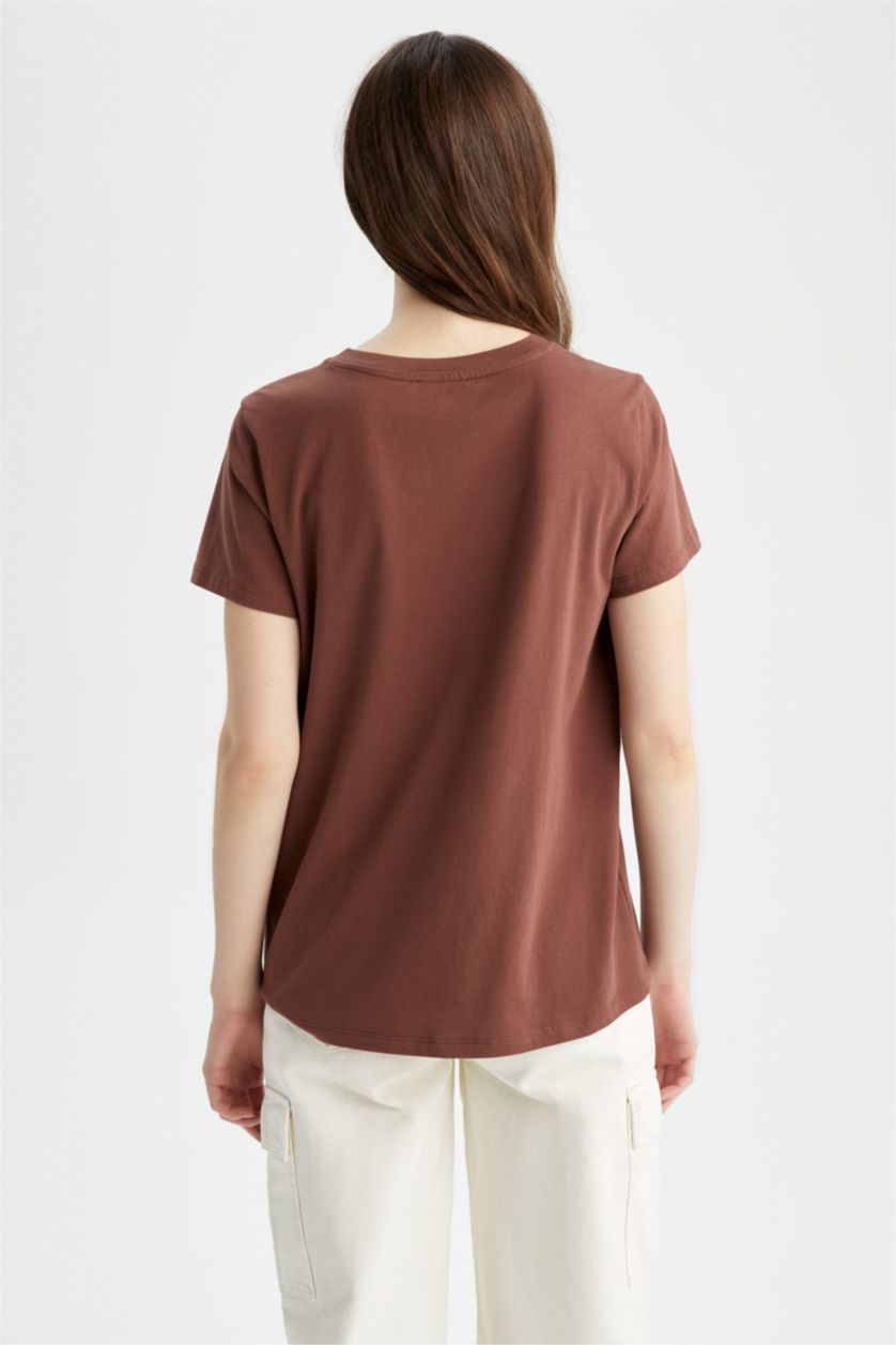 Женщины Коричневый Футболка стандартного кроя из 100% хлопка