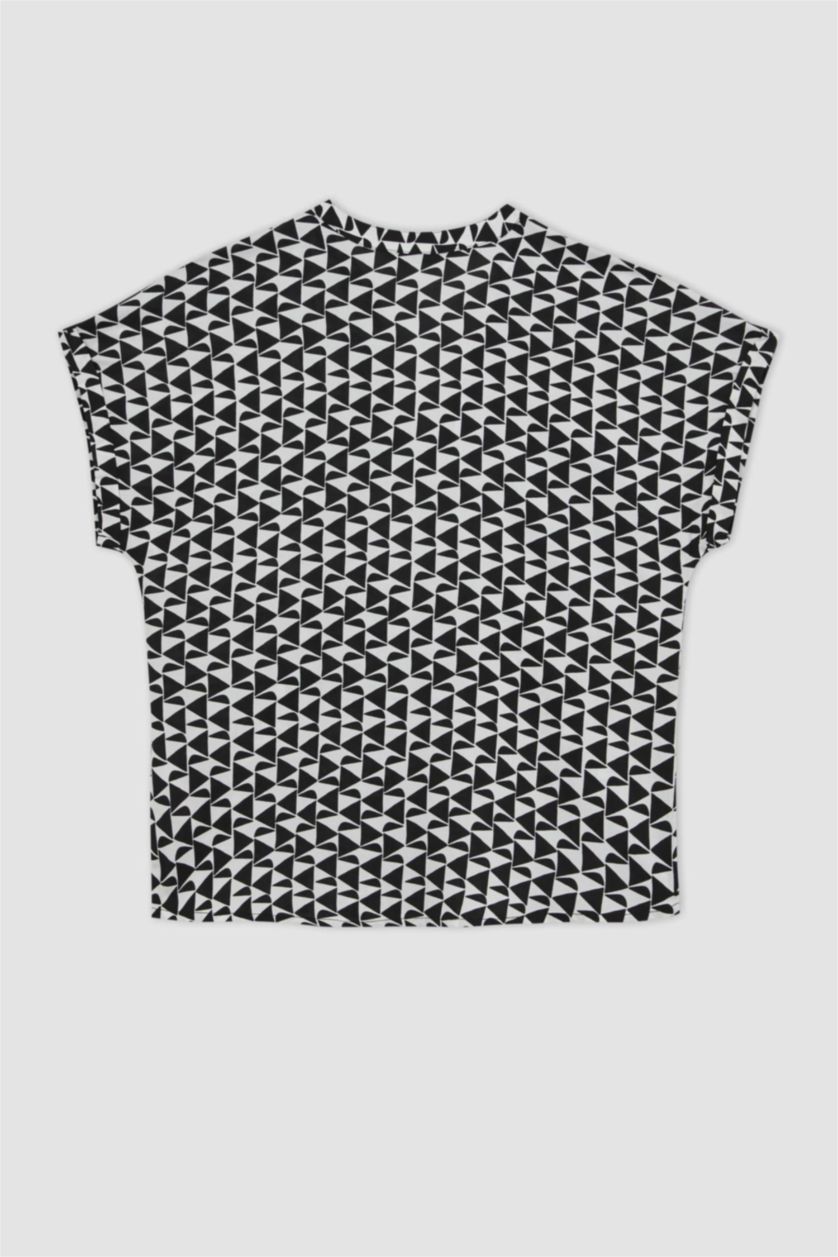 FEMME Noir Chemise à manches courtes et col rond coupe classique