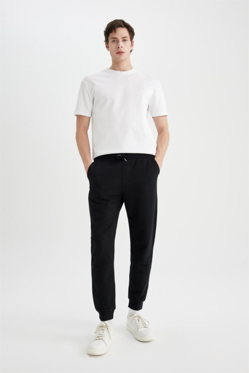 MAN Black Slim Fit Rib Hem Pique Trousers