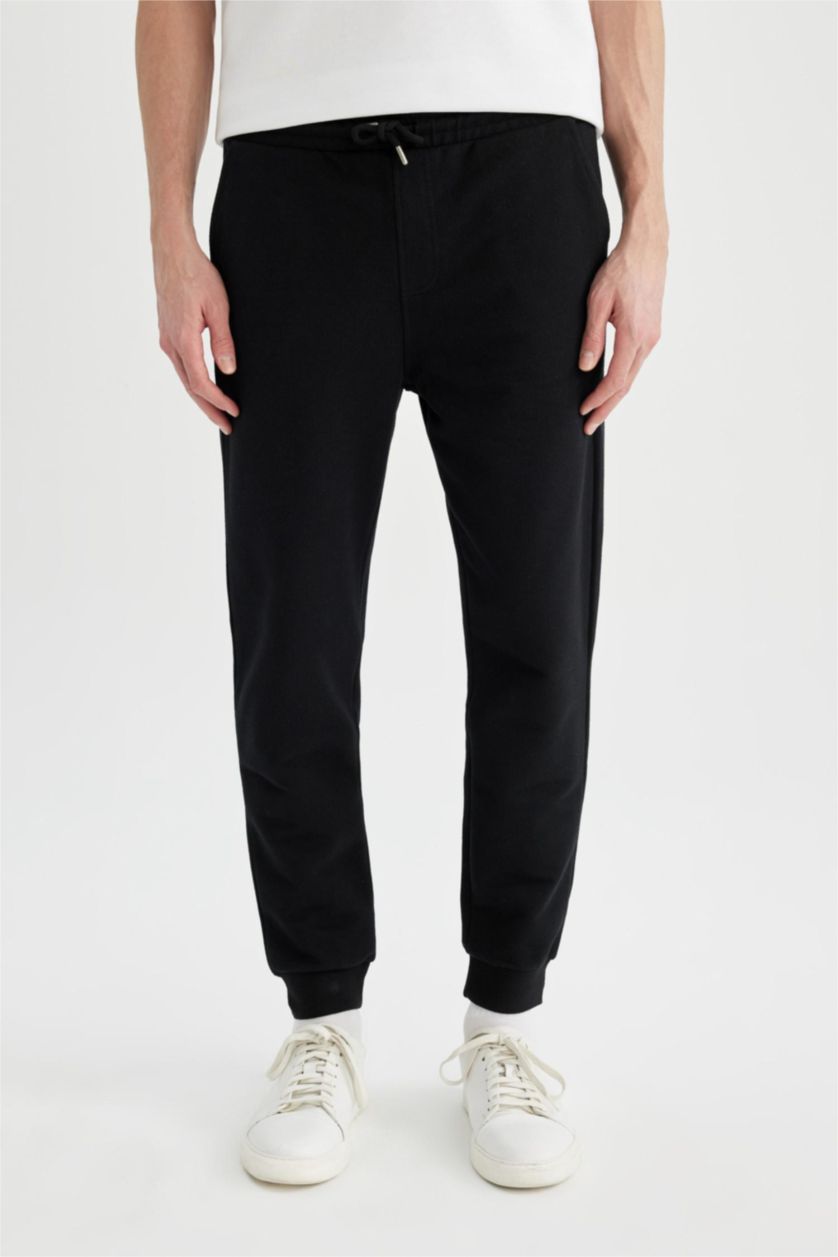 MAN Black Slim Fit Rib Hem Pique Trousers