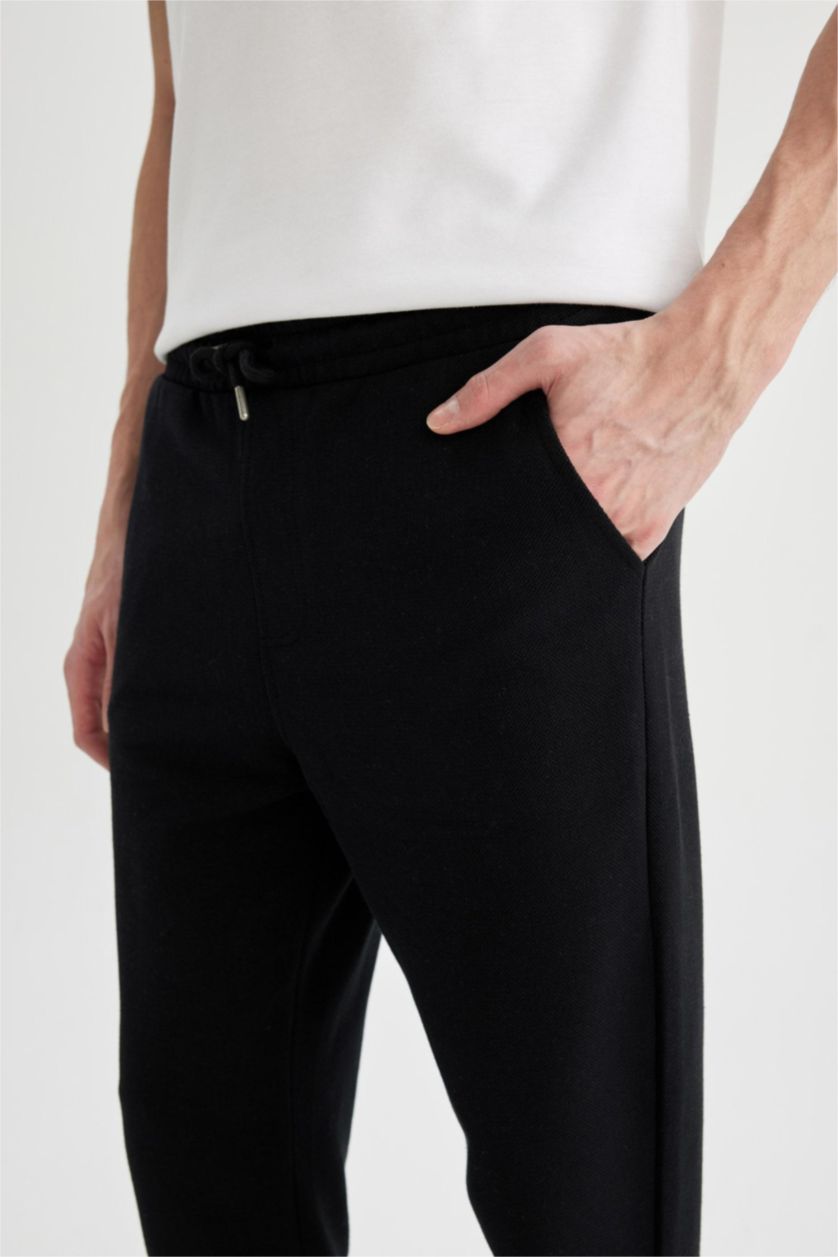 MAN Black Slim Fit Rib Hem Pique Trousers