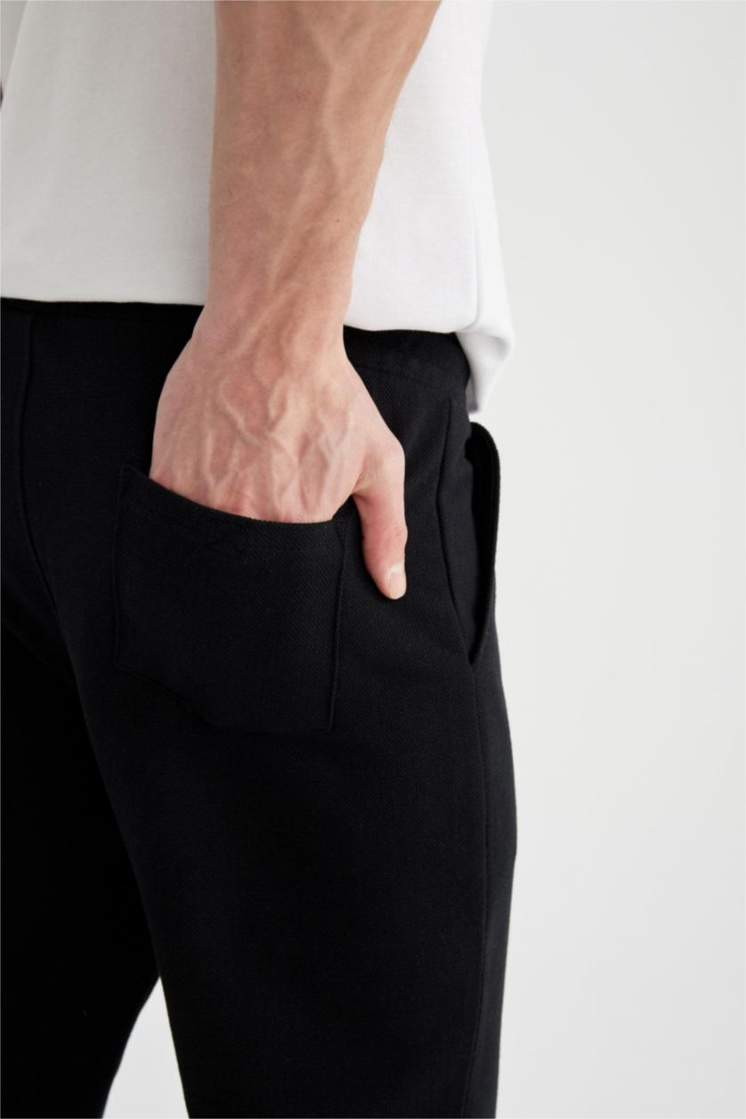 MAN Black Slim Fit Rib Hem Pique Trousers