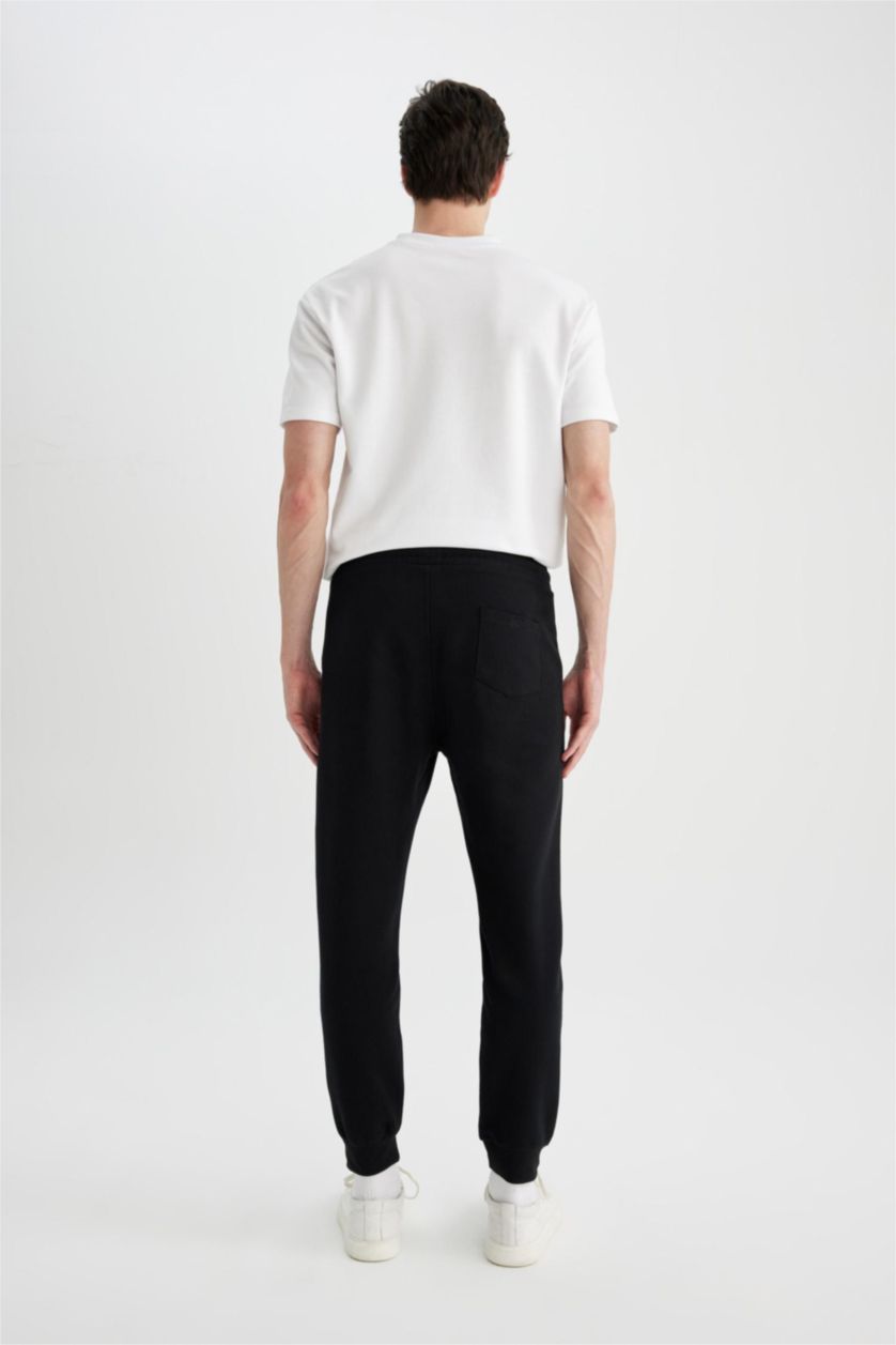 MAN Black Slim Fit Rib Hem Pique Trousers