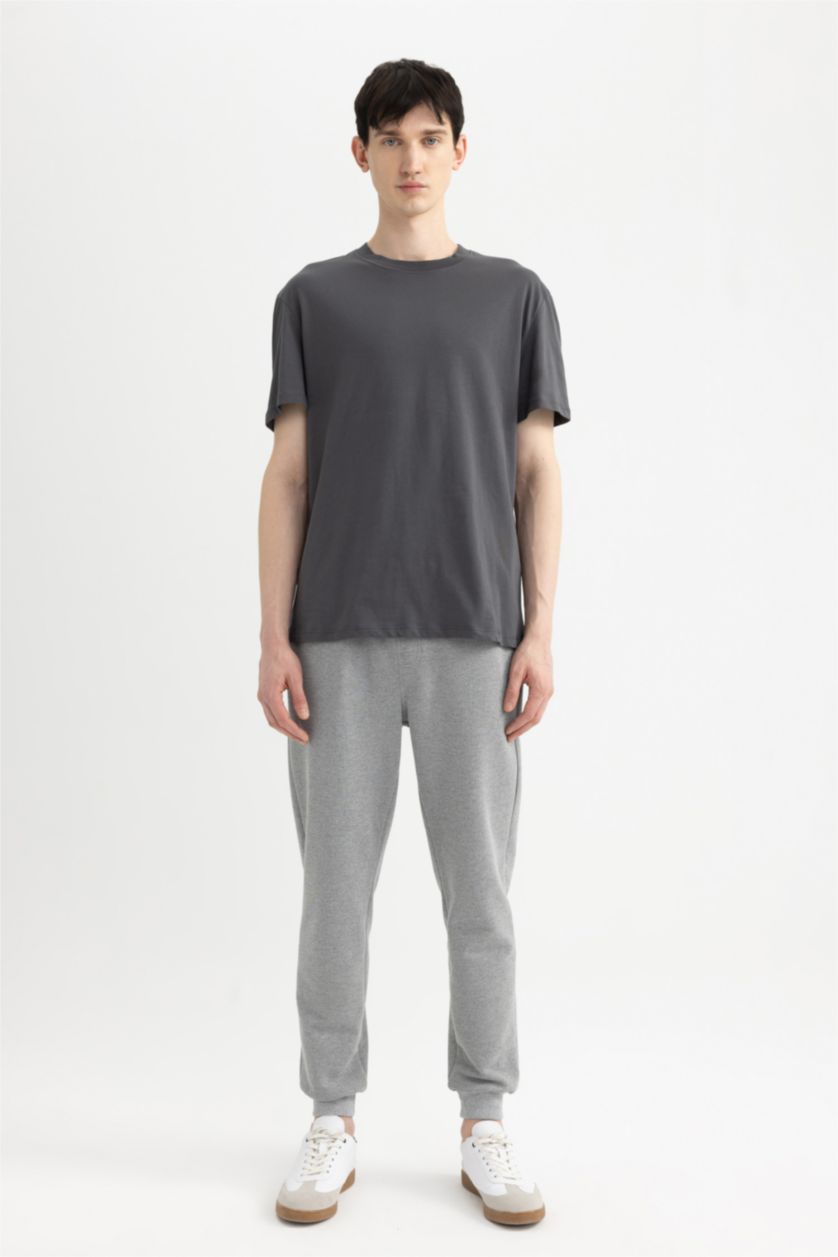 MAN Grey Melange Slim Fit Rib Hem Pique Trousers