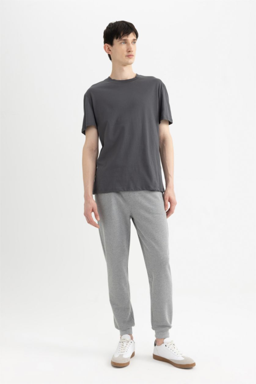 MAN Grey Melange Slim Fit Rib Hem Pique Trousers