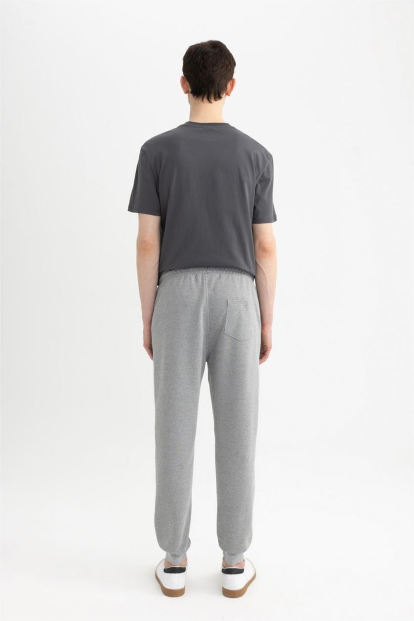 MAN Grey Melange Slim Fit Rib Hem Pique Trousers