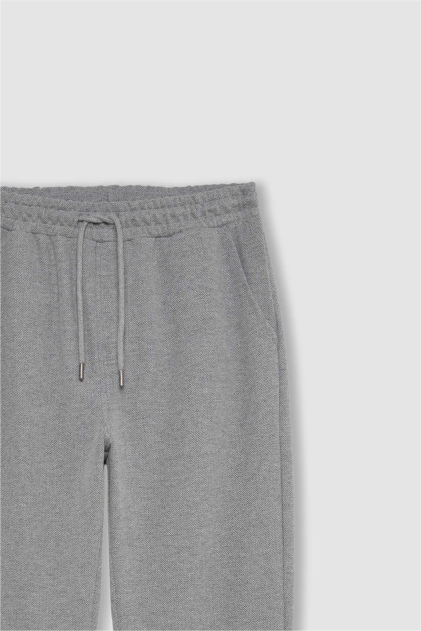 MAN Grey Melange Slim Fit Rib Hem Pique Trousers