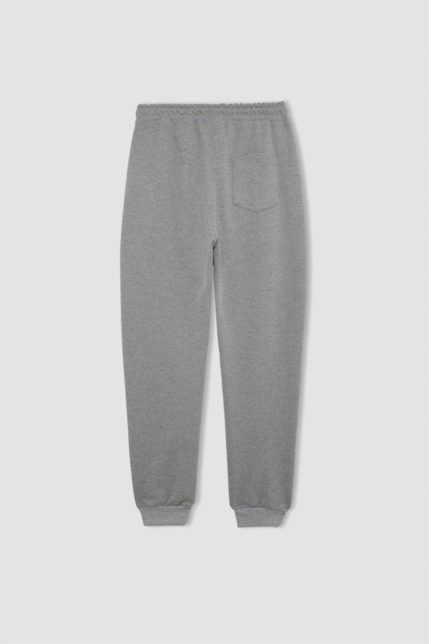 MAN Grey Melange Slim Fit Rib Hem Pique Trousers