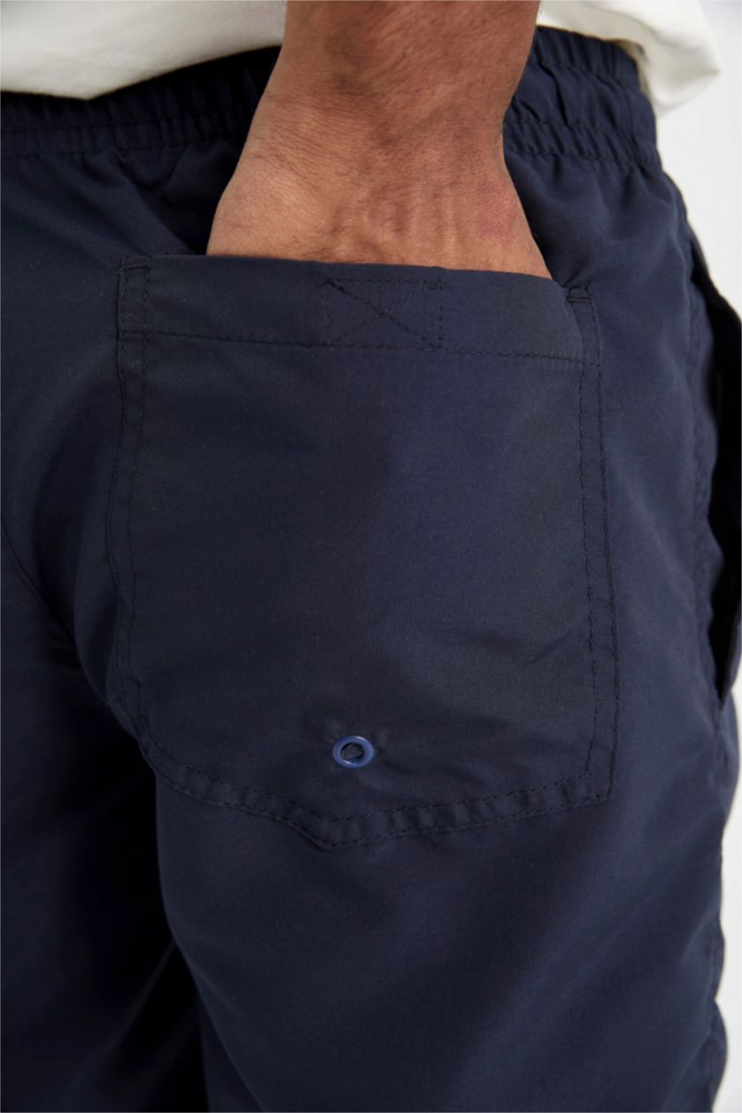 Erkek İndigo File Astarlı Kısa Boy Deniz Şortu