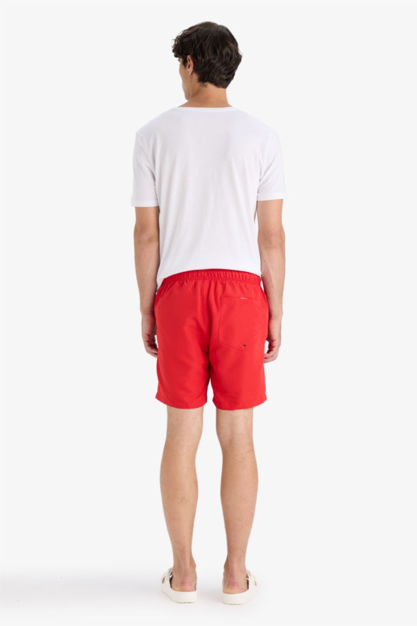 Erkek Kırmızı File Astarlı Kısa Boy Deniz Şortu