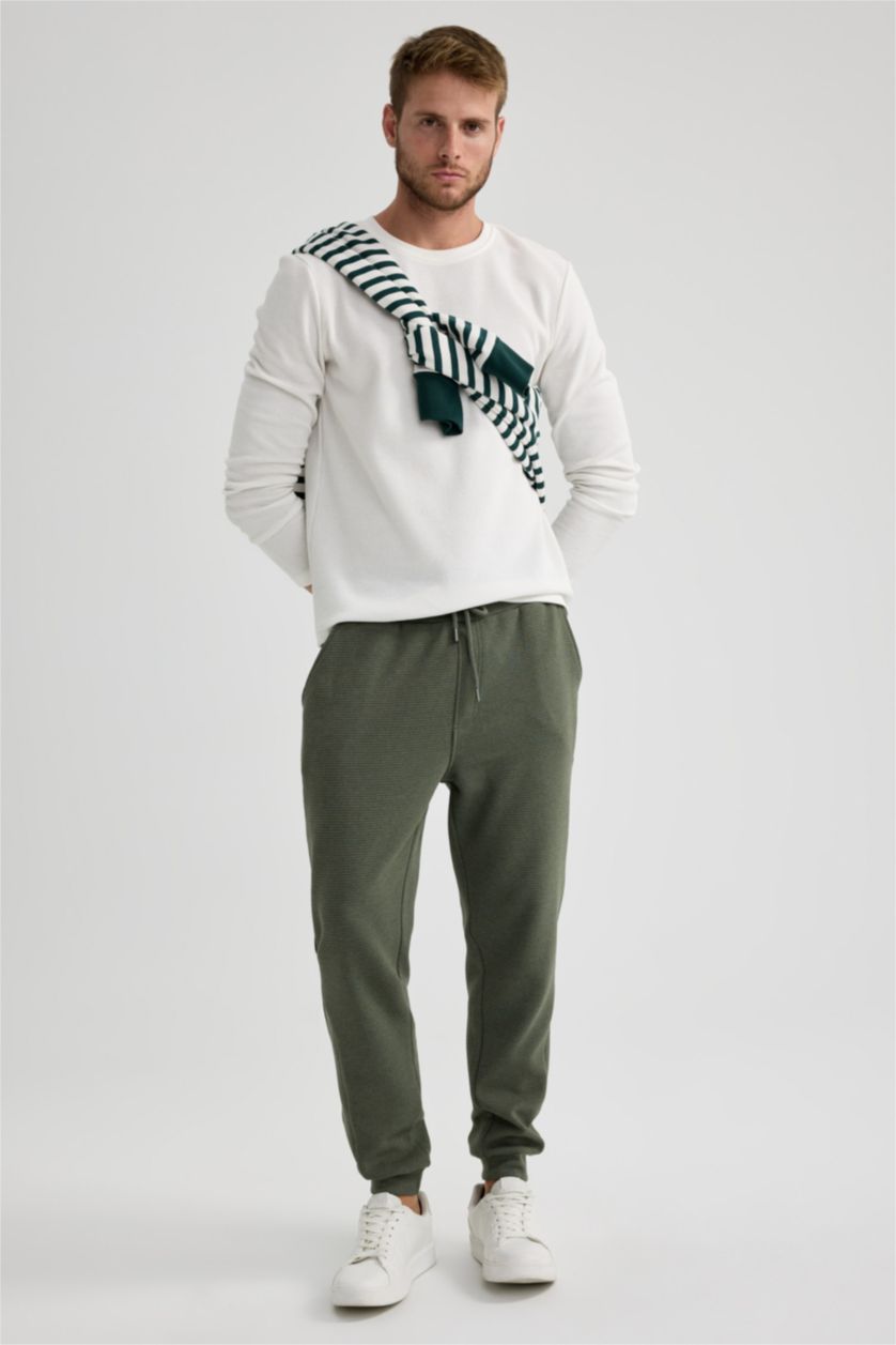 Erkek Haki Pike İnce Jogger Eşofman Altı Slim Fit Dar Kesim Beli Bağcıklı Lastikli Paça Cepli