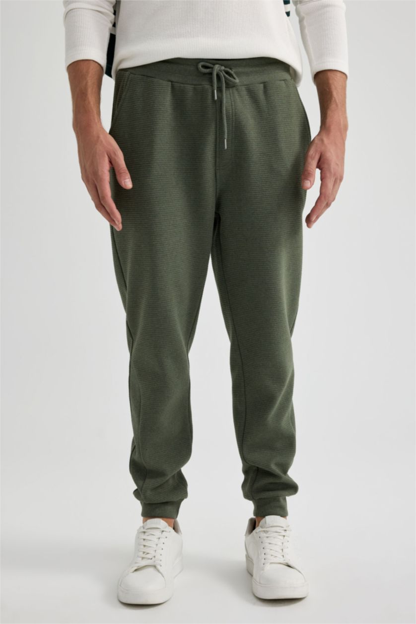 Erkek Haki Pike İnce Jogger Eşofman Altı Slim Fit Dar Kesim Beli Bağcıklı Lastikli Paça Cepli